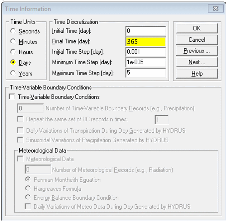 Time Information dialog screenshot