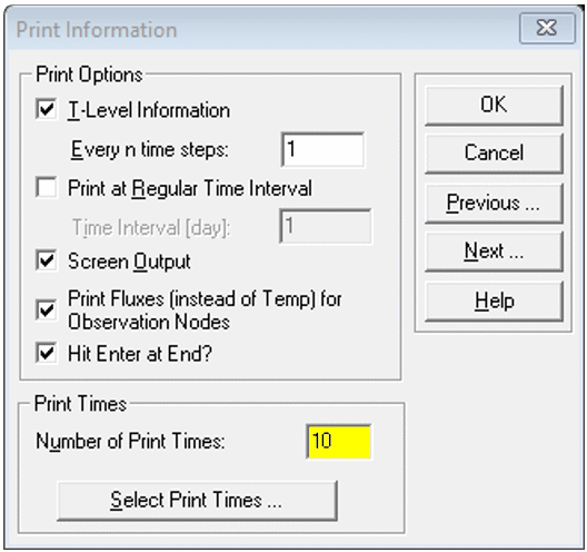 Print Information dialog screenshot