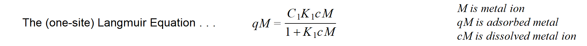 Equation which reads qM =  (C1*K1*cM/(1+K1*cM))