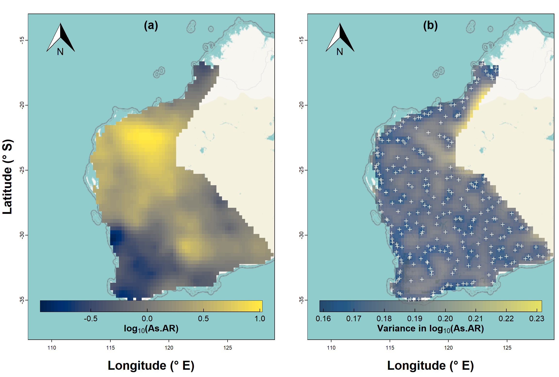 Figure 7: Map showing kriging predictions for arsenic (As) in the WA subset of the NGSA data, -2mm topsoil fraction.