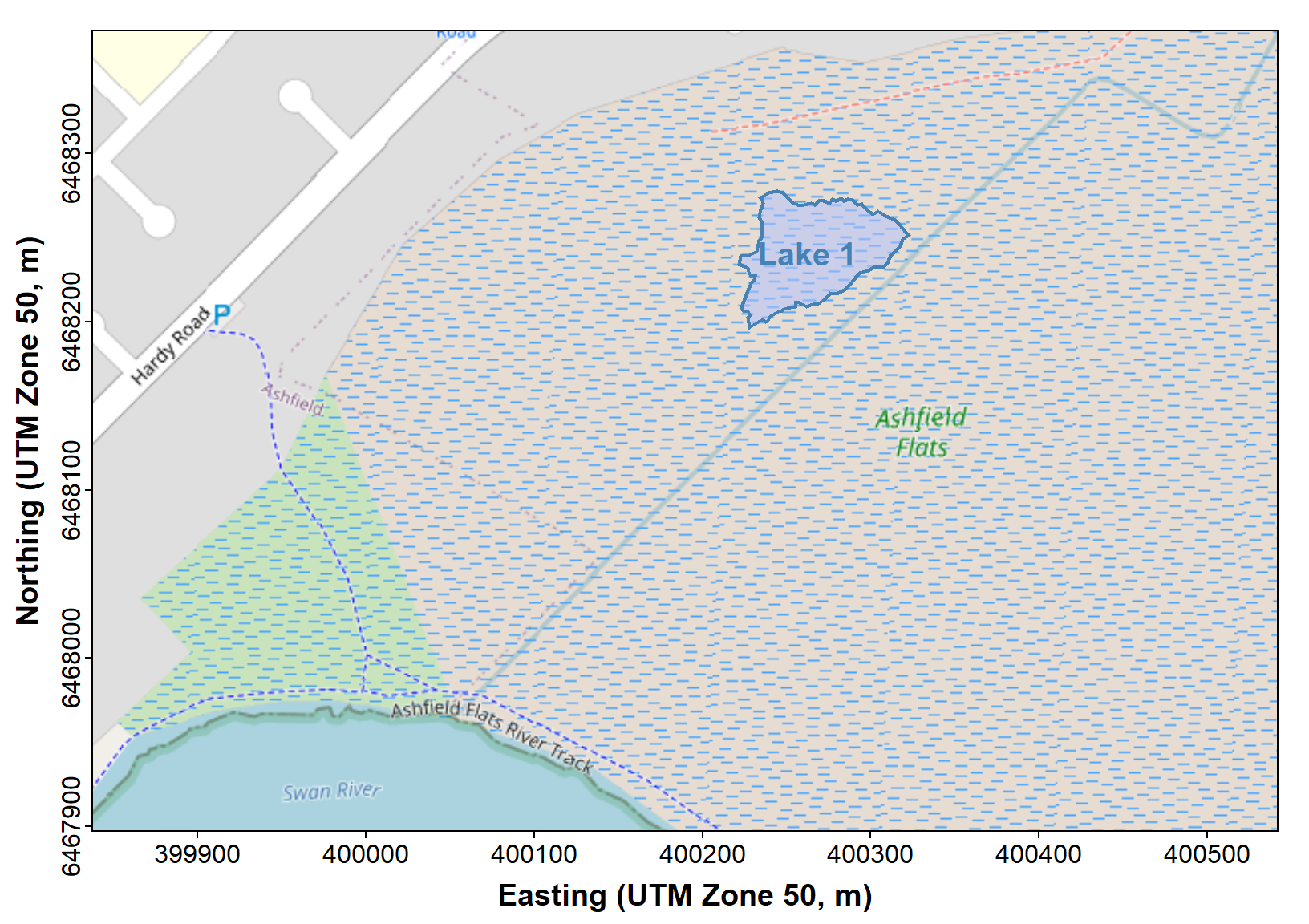 Figure 1: Plot of 'Lake1' feature shown in Google Earth digitisation steps above.