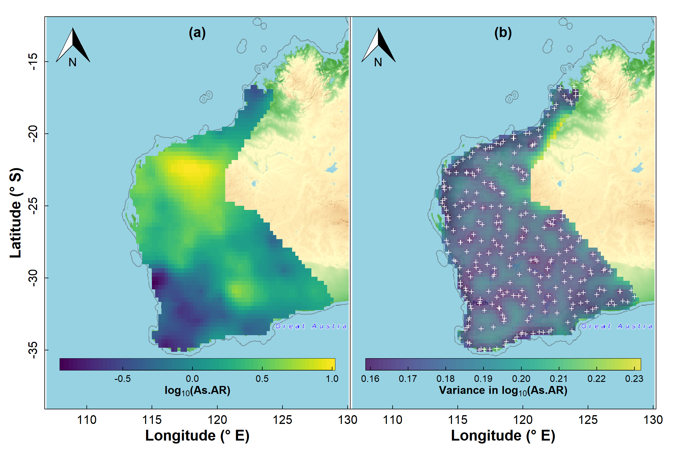 Figure 13: Map showing kriging predictions for arsenic (As) in the WA subset of the NGSA data, -2mm topsoil fraction.